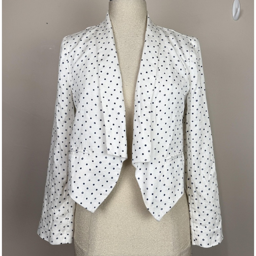 Cartonnier Blazer Womens MP‎ Petite White Polka Dot Open Front Anthropologie